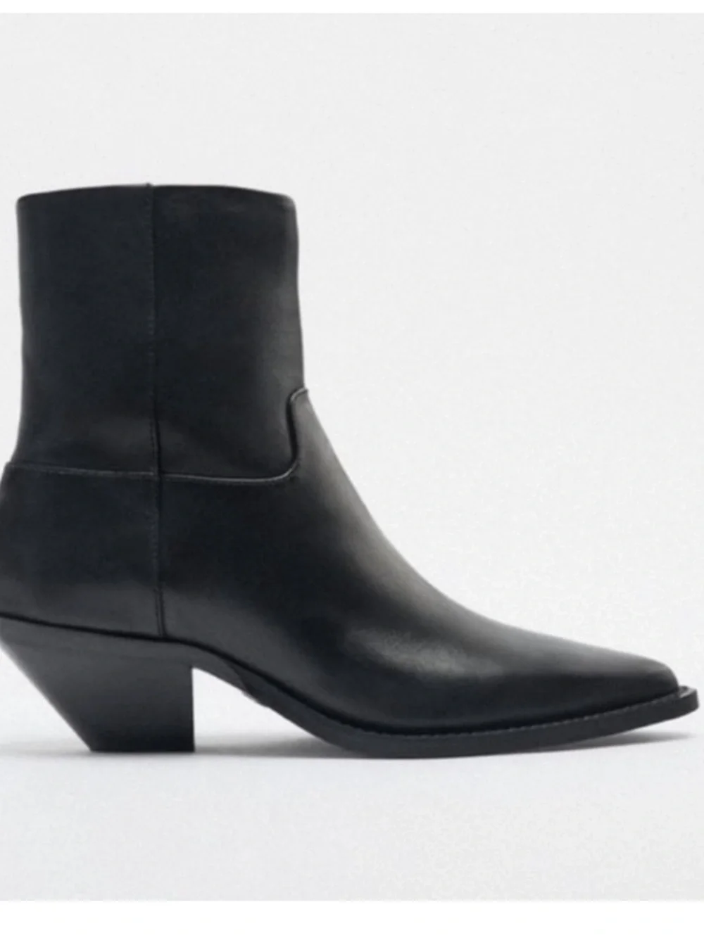 Zara leather cowboy ankle boot booties black EU 36 1122/010 western rodeo - Picture 3 of 16